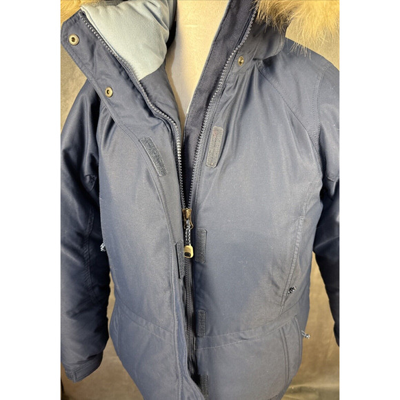 L. L. Bean Women's Goose Down Blue Removable Faux Fur Hooded Jacket Zip Sz XS - Picture 4 of 6